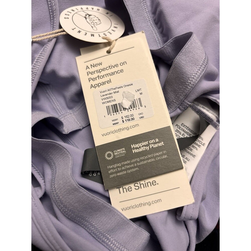 Vuori AllTheFeels™ One Piece Romper Lavender Mist BlissBlend™ Sz Medium New $118 - Picture 3 of 4